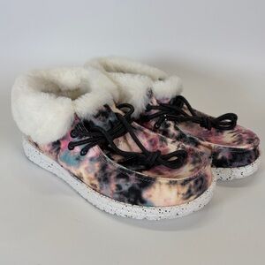Hey Dude Britt Youth Y3 - L4 EU 35 Navy Pink Tie Dye Boho Boot Faux Fur